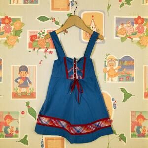 JCPenney VTG Girl's 6 Cotton Blend No Iron Corduroy Jumper Dress Plaid Trim READ